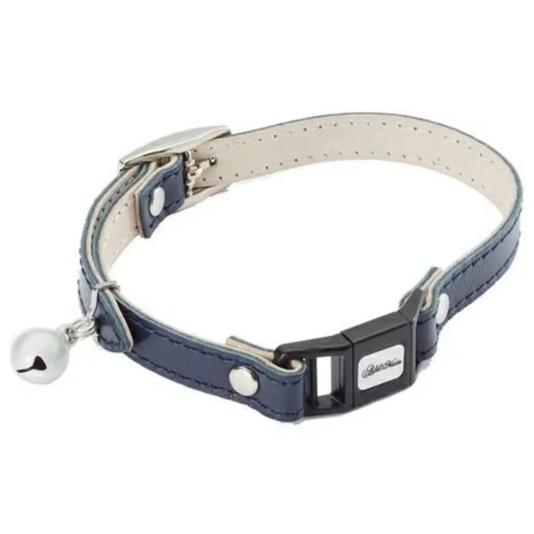 Add.Mate Collier pour chat en cuir de vache avec boucle à dégagement de sécurité Bleu 20-25 cm