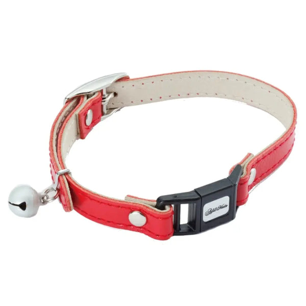 Add.Mate Collier pour chat en cuir de vachette Boucle à dégagement de sécurité Rouge 20-25 cm