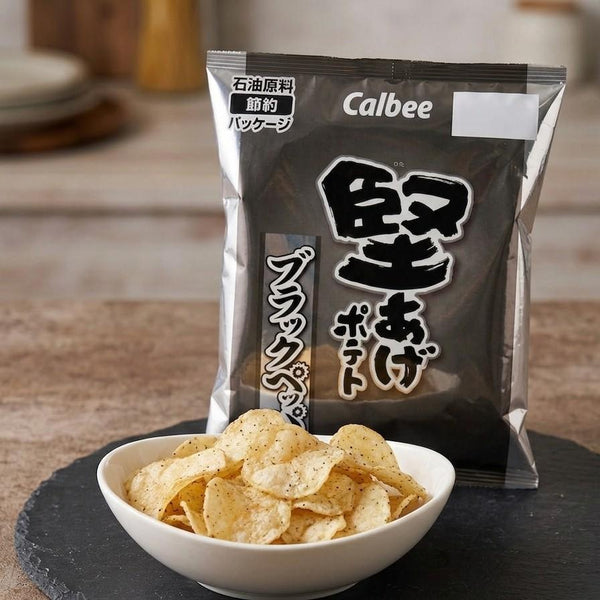Calbee Kataage Crispy Black Pepper Potato Chips 65g (Box of 12 Bags)