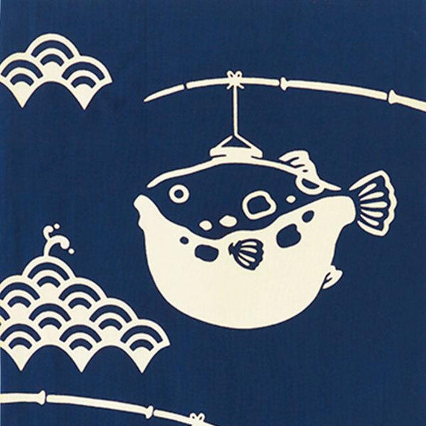 Furoshiki Fugu Puffer Fish Grand tissu d'emballage en coton bleu 90 cm