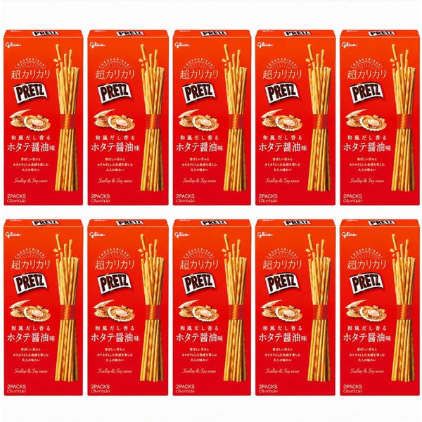 Glico Pretz Bâtonnets de Biscuit Pétoncles et Sauce Soja Saveur Dashi 55g (Paquet de 10)