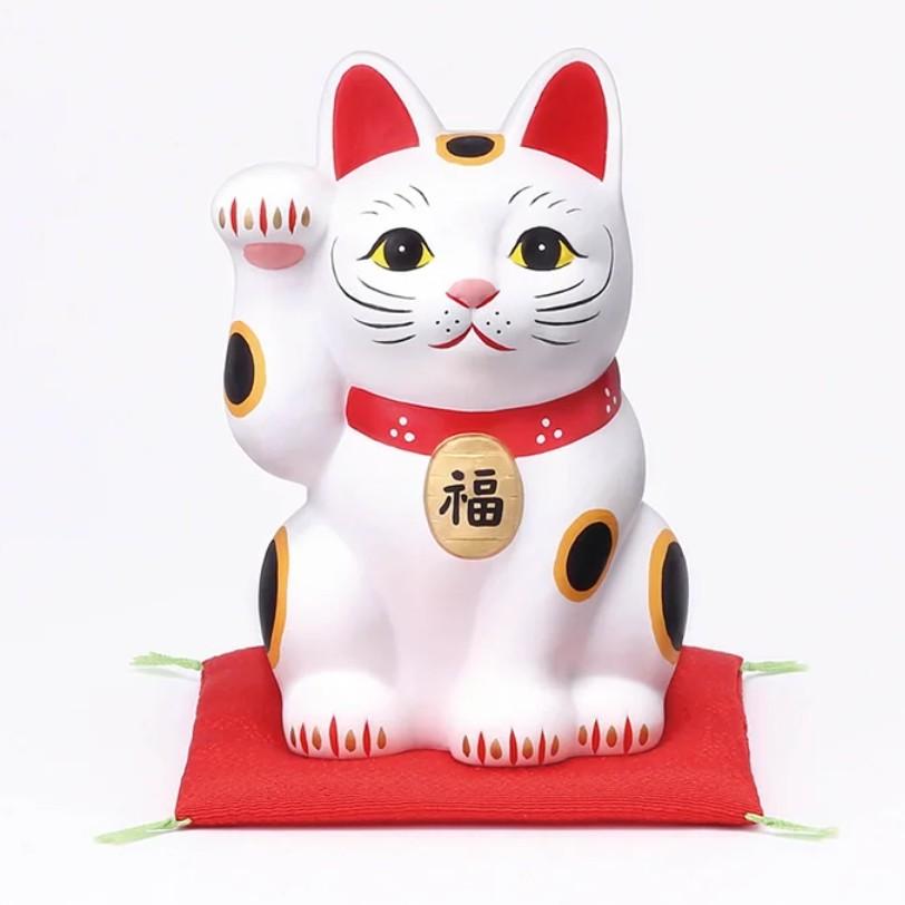 Figurine en céramique japonaise Maneki Neko Lucky Cat faite à la main blanche 12,5 cm