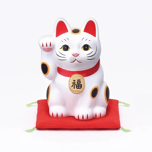 Handmade Japanese Maneki Neko Lucky Cat Ceramic Figurine White 8cm