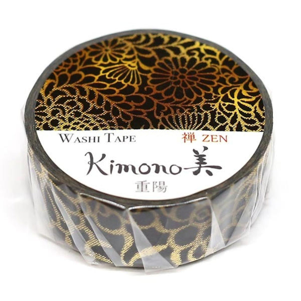 Kamiiso Kimono Washi Tape Ruban de masquage à motif chrysanthème doré
