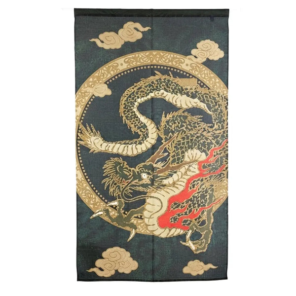 Noren – rideau de porte tissé doré, motif dragon volant japonais, 85x150cm