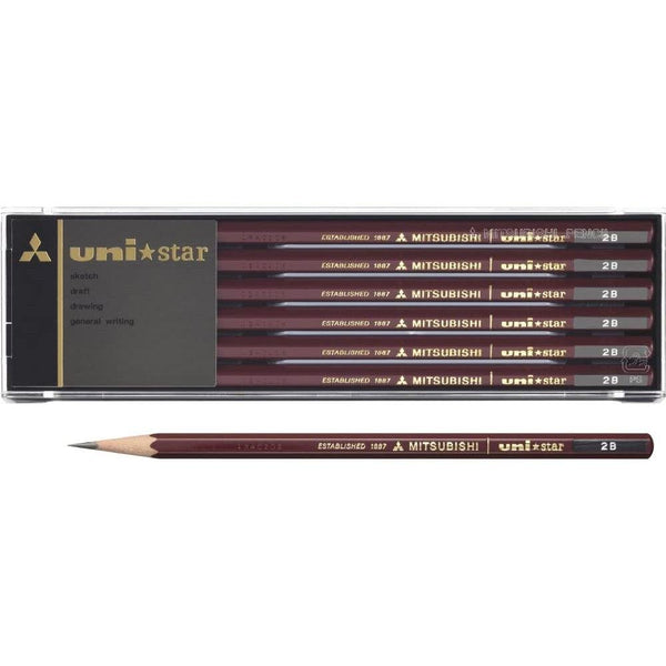 P-1-MTBI-STRPNC-2B12-Mitsubishi Uni Star Japanese Graphite Pencils 2B 12 Pieces.jpg