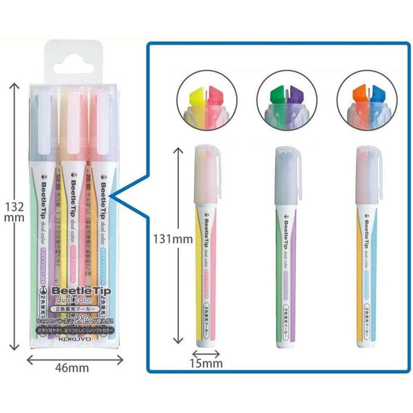 P-4-KKYO-BEETIP-PML3133S-Kokuyo Beetle Tip Dual Color Highlighter Set 3 Pens (6 Soft Colors).jpg