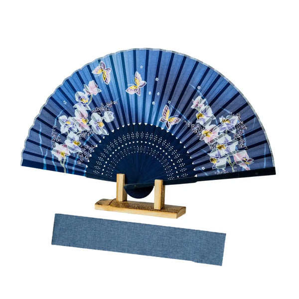 Yamani Bleu Japonais Sensu Case Sac en Tissu pour Éventail Pliant 23,5 cm
