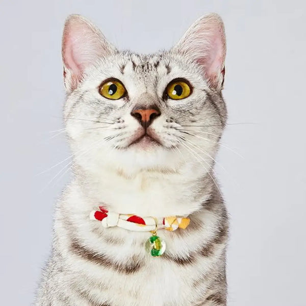 Add.Mate Collier pour chat de style japonais avec boule de verre blanc 17-28 cm
