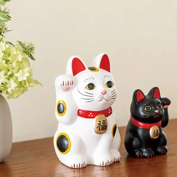 Figurine en céramique japonaise Maneki Neko Lucky Cat faite à la main blanche 12,5 cm