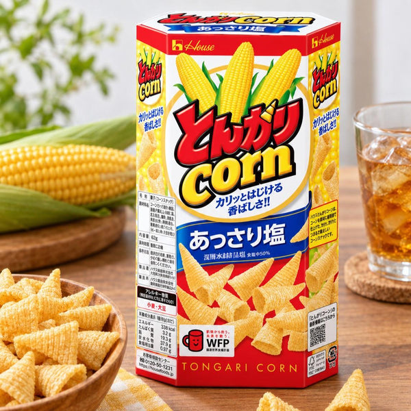 House Foods Chips japonaises en forme de cône de maïs Tongari légèrement salées 68 g