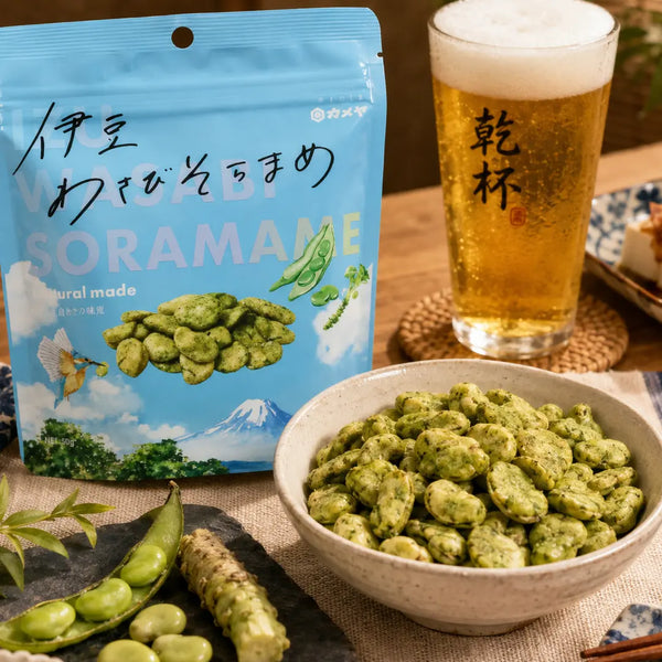 Kameya Wasabi Soramame Fèves croustillantes enrobées de vrai wasabi 50 g (lot de 3)