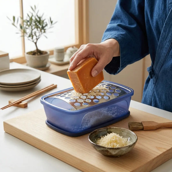 Kiya Multi-Purpose Stainless Steel Food Grater with Built-in Tray (Navy Blue)