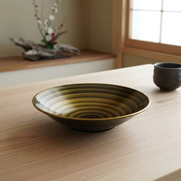 Modern Lacquered Wood Small Bowl Side Dish Plate Spiral Gold
