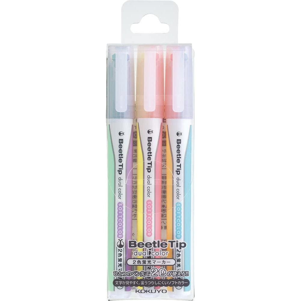 P-1-KKYO-BEETIP-PML3133S-Kokuyo Beetle Tip Dual Color Highlighter Set 3 Pens (6 Soft Colors).jpg
