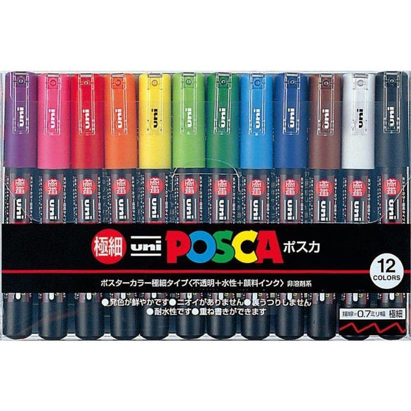 P-1-MTBI-PSCMRK-PC1M12C-Mitsubishi Uni Posca Water Pen Extra Fine Marker Set 12 Colors PC-1M12C.jpg