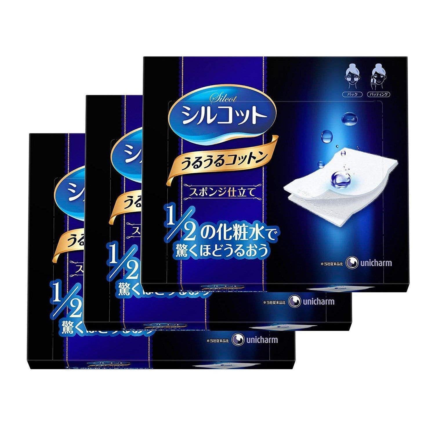 P-1-UCRM-URUCOT-40:3-Unicharm Silcot Uruuru Sponge Touch Moisturizing Facial Cotton (Pack of 3).jpg