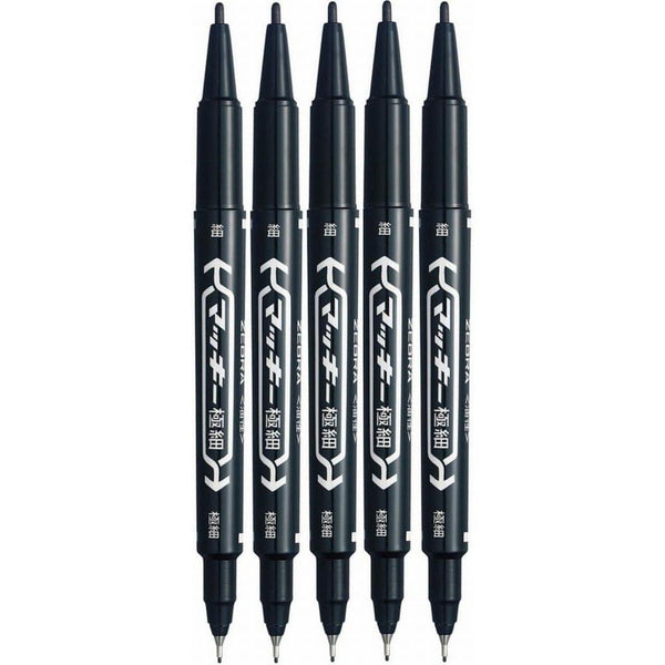 Stylo de marquage Zebra Mckee, marqueurs noirs à double pointe fine, 5 pièces